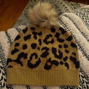 J. Crew Factory leopard Pom-Pom hat.  One size.